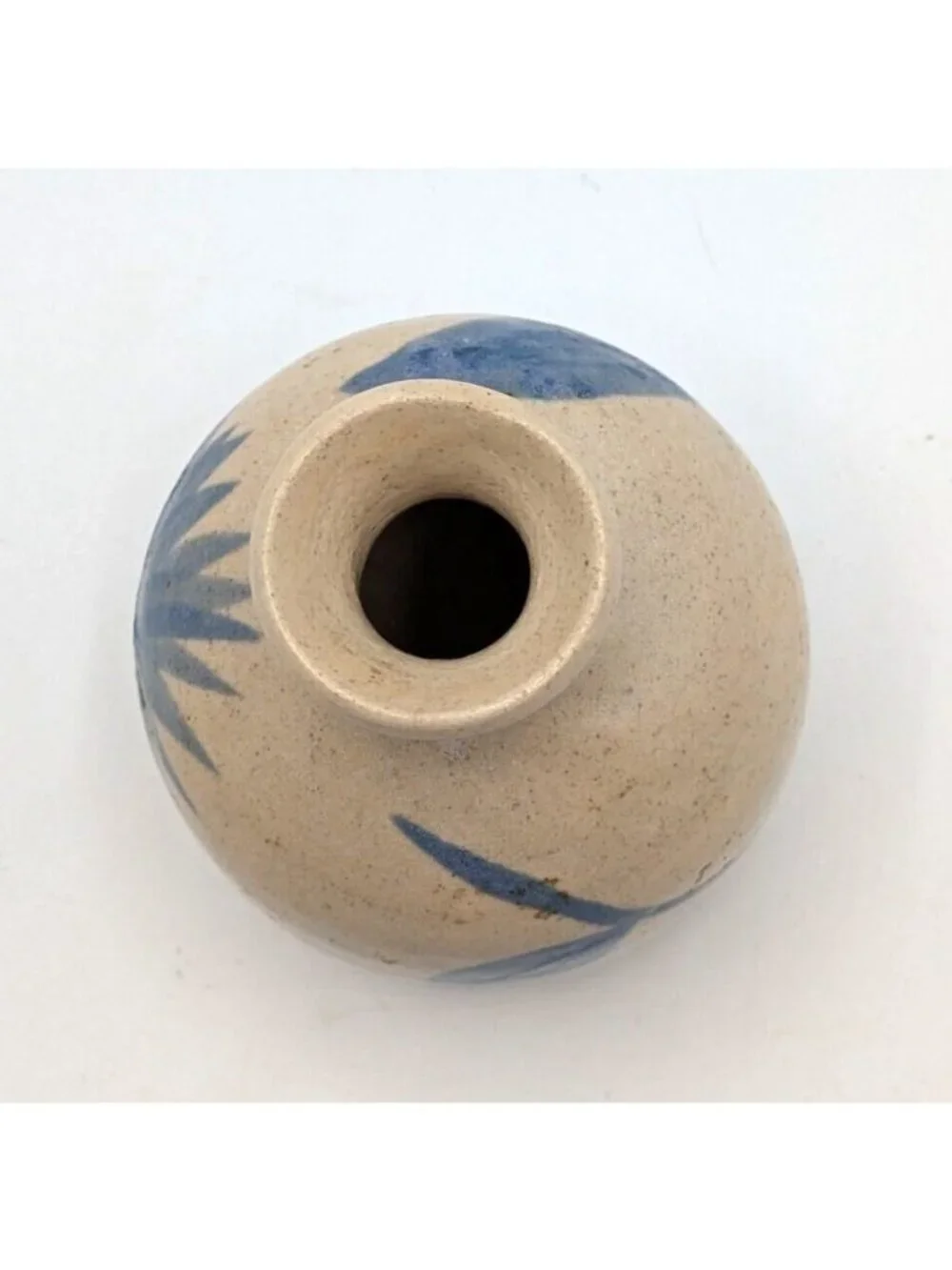Pair Studio Art Pottery Bud Vase Blue Floral Design Signed Vintage 4